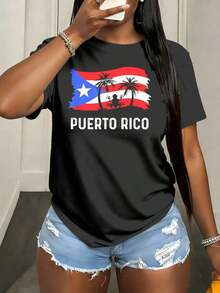 Women's Vintage Style T-Shirt With Puerto Rican Frog Print, Short Sleeve, Perfect For Outdoor Use, At Home Or For Sports Activities, Valentine's Day Outfit, Summer Vacation Clothes. - 黑色 - 查看 6