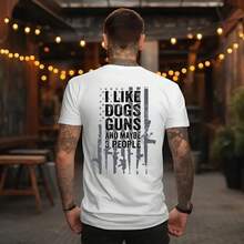 Funny T-Shirt With The Phrase "Gun In The Back" - I Like Dogs, Guns And Maybe 3 People - 白色 - 查看 4