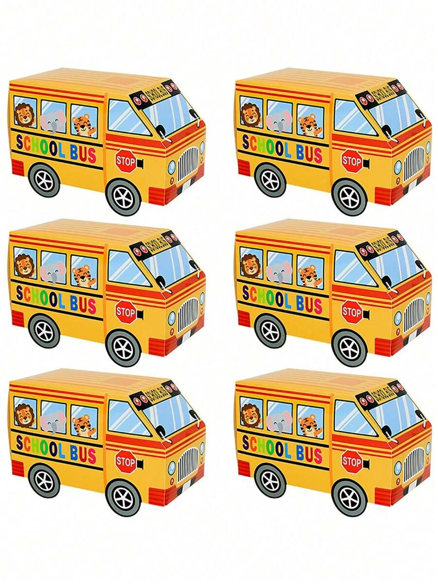 6/12pcs Cartoon Yellow School Bus Paper Gift Boxes, Cute Animal ...