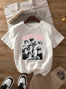 Camiseta unisex de manga corta, estilo retroMúsicaySkzGráficoImprimirCamisetaCortoMangaTripulaciónCuelloInformalSuperiorparaVerano&PrimaveraMujeresPlayeras de ropahombre, , , Dazymujer,romwehombres, bohochic,maestrasregalos,camisetaparaconjuntos de mujercon curvasparamu,y2k, - Blanco - Ver 1