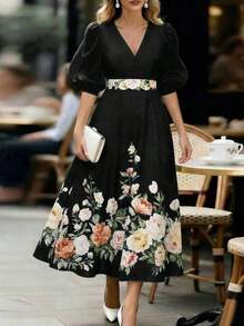 MSEMERY ROSE Vestido con estampado floral elegante para ir al trabajo, veranoMS2-15 5JJN - Negro - Ver 1