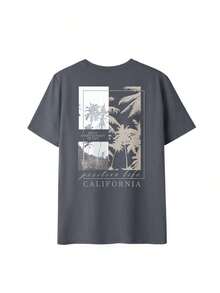 New Women's Summer T-Shirt, Casual Style With Slogan Print, Loose Fit, Round Neck, Short Sleeves, Apricot Color.  Top For Everyday Wear And Holidays, Pink - 深灰色 - 查看 3