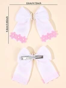 2pcs/Set White Bow Hair Clips For Girls, Cute Blue Flower Decor Bow Hair Clips, Exquisite Pearl Rhinestone Flower Decor Alligator Clips, Ribbon Hair Clips Party Hair Accessories Wedding Headwear For Girls And Teens - Multicolor - View 6