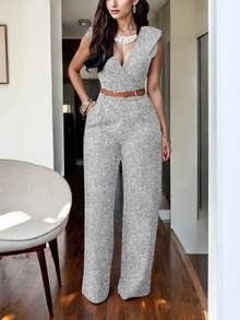 Sexy Women's Jumpsuit With Belt - Fashionable, Comfortable, And Casual - Ideal For The Office Or A Sexy Date - 石楠灰 - 查看 1