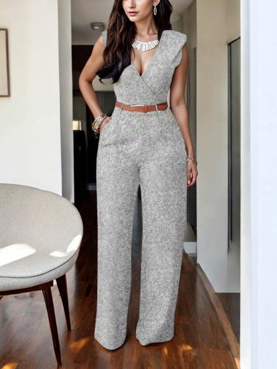 Sexy Women's Jumpsuit With Belt - Fashionable, Comfortable, And Casual - Ideal For The Office Or A Sexy Date - 石楠灰 - 查看 1