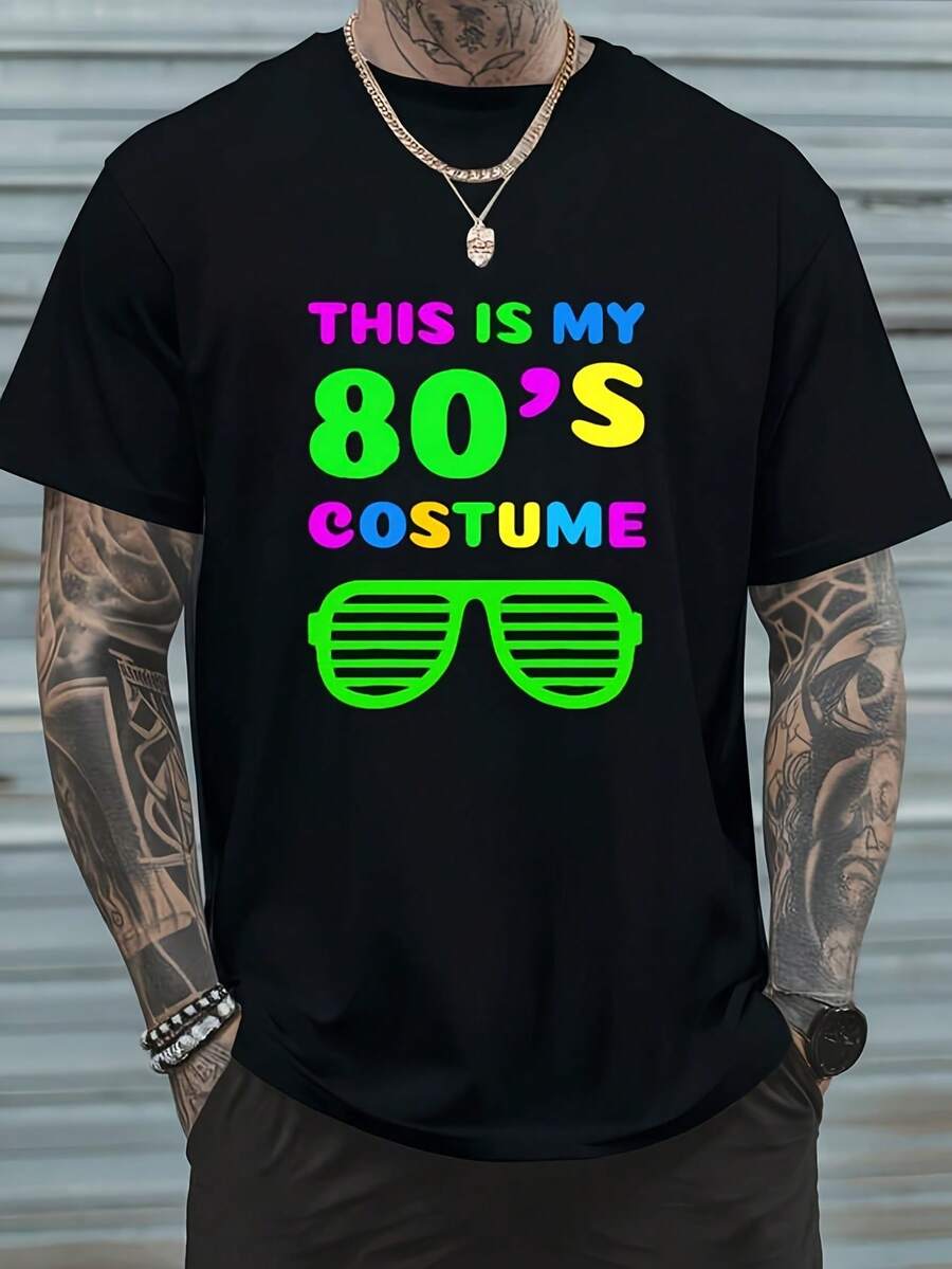 Men's Mexican Graphic Tee, Perfect For An '80s Costume Party, With A Casual Crew Neck And Short Sleeves, Available In Size Small. This Summer Tee Comes In A Unisex Style For Men And Women, With A Printed Design And A Weight Of 6.35 Oz. Cotton T-Shirt, Summer Fashion - 黑色 - 查看 1
