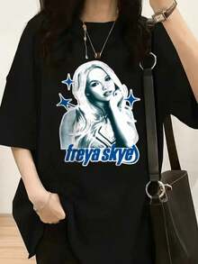 1 Piece DJO Retro 90s T-Shirt - Unisex Black T-Shirt With Purple DJO Graphic Print, Casual Streetwear For All Seasons, 180g 100% Cotton. - 黑色 14 - 查看 11