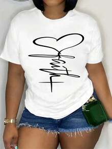 Women's Casual Short Sleeve Crew Neck T-Shirt - Printed Top, Comfortable Fit - 白色 - 查看 6