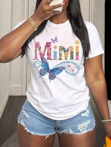 Camiseta de cuello redondo para mujer, estampado floral de mariposas Mimi, manga corta, top casual de verano, estilo vintage urbano, unisex, holgada, de algodón, manga corta, cuello redondo, blusas para mujer. blusas.blusas casuales para dama. - Blanco - Ver 3
