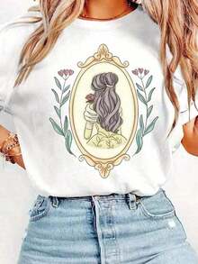 Women's  Graphic T-Shirt - Vintage Inspired Casual Top, Soft Elastic Crew Neck Tee For Spring Summer Autumn, Versatile Outfit & Go-Out Outfits (Multicolor Options), Seasonal Fashion, Durable Casual Clothing - 彩色 - 查看 8
