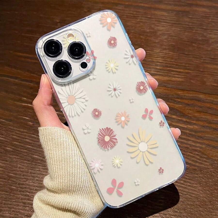 1pc Minimalist Fresh Daisy Flower Transparent Soft Phone Case - Multicolor - View 1