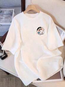 1PCS Women's Summer Clothes, Cute Printed T-Shirt, Round Neck, For Vacation, Women's Summer Tops, Casual Business Style, Short Sleeve Sportswear For Festivals, Women's T-Shirts - 白色 - 查看 1