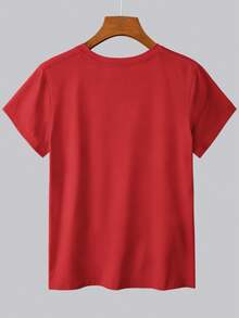 Camiseta de mujer con estampado de plantas verdes que me hace feliz. | Top casual de manga corta con cuello redondo, estilo fresco y natural, para entusiastas de la jardinería, ropa de fiesta vintage elegante de una sola pieza para mujer, top de manga corta estilo vacaciones, top deportivo holgado y versátil de verano, blusas elegantes para mujer. - Rojo - Ver 2
