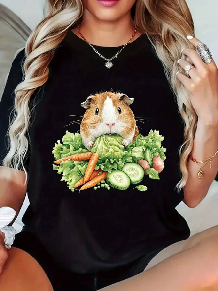 Women's Short Sleeve T-Shirt With Modern Design, Comfortable And Fitted, Nature-Inspired Style, Aesthetic Clothing - Vintage Urban Style, Unisex, Cotton, Short Sleeve, Round Neck - 黑色 - 查看 1