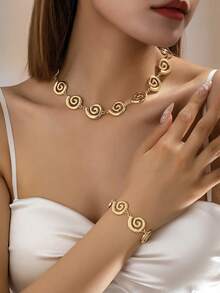 2pcs Fashionable Personalized Delicate Versatile Stylish Symbol Splice Necklace & Bracelet Set, Suitable For Women's Daily Wear - Golden Yellow Two-piece Set - View 6