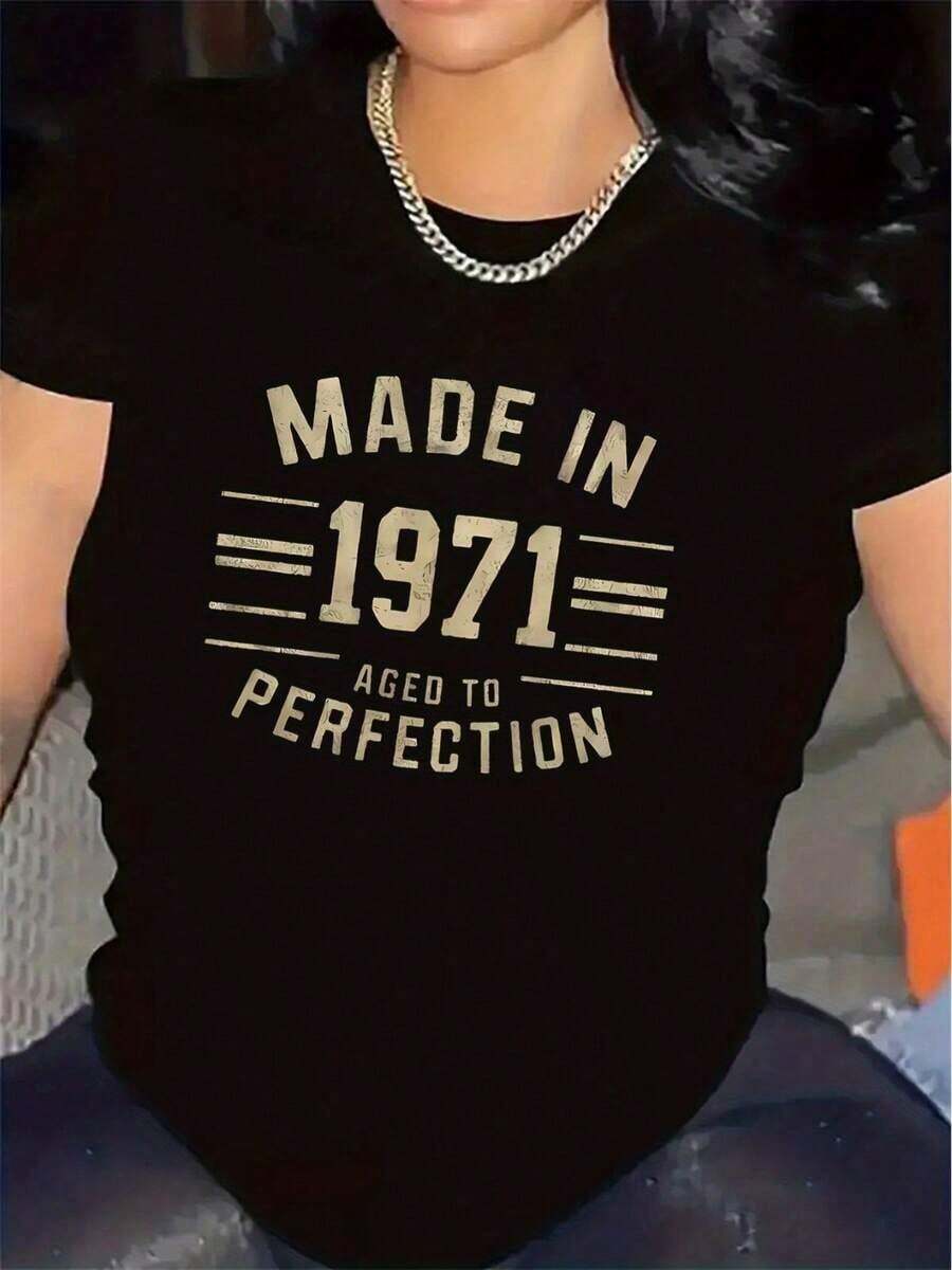T-Shirt Made In 1971, Aged To Perfection For Use In Restaurants Or At Home, Durable And Comfortable, Ideal For Casual Use, Elegant Design, Soft Fabric, Perfect Gift For Any Occasion, Unisex Cut, Lightweight And Breathable T-Shirt. - 黑色 - 查看 1