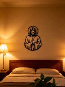 1pc Jesus Praying Metal Wall Art - Black Religious Decor With Floral Accents, Suitable For Church, Home, Chapel, Indoor/Outdoor Christian Family Decoration, Easter Gift, Metal Wall Art Decor - Black - View 11