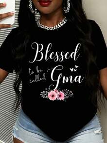Camiseta de  con Diseño Floral y Texto para Regalo a la Abuela - Negro - Ver 3