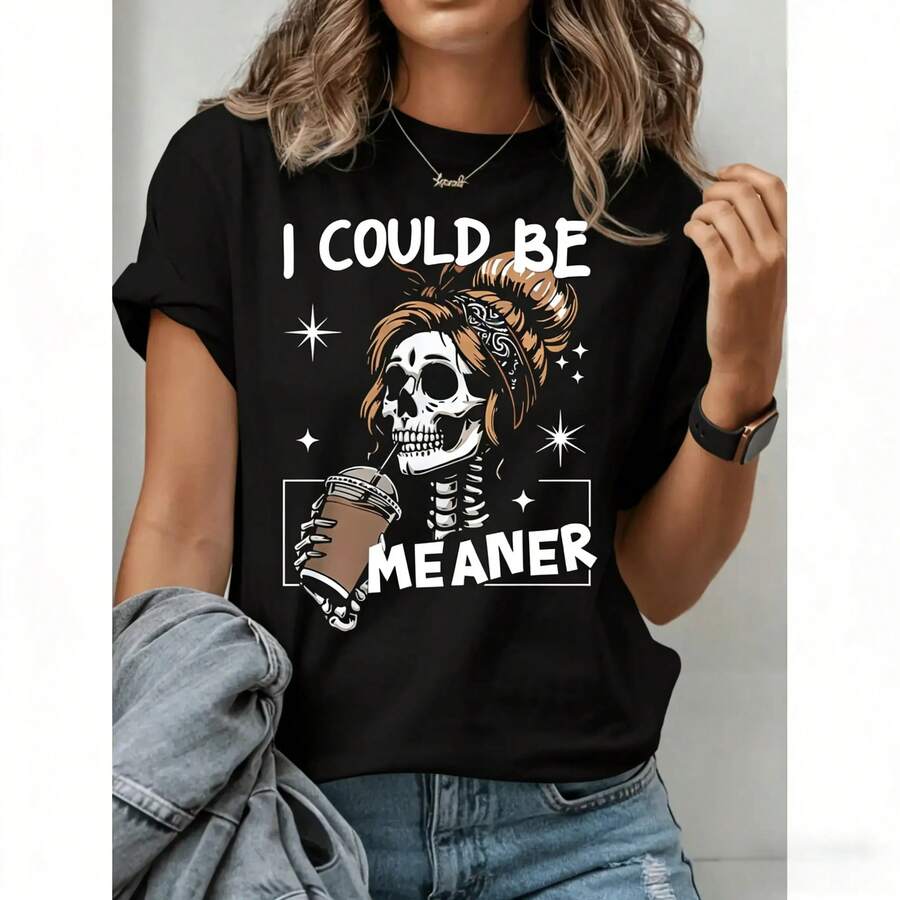 I Meaner - Nuevo Producto Imprescindible para el Verano, Adecuado para Primavera y Verano, Camiseta Cómoda e Informal para Mujer, Estilo de Cuello Redondo Suave para Primavera y Verano -1 - Negro - Ver 1