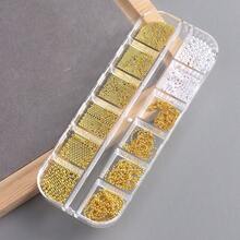 12格3D復古奢華美甲飾品，金屬鏈條混搭珍珠鋼珠，美甲寶石與水鑽，Y2K哥德龐克風美甲裝飾，美甲沙龍配件，DIY美甲用品 - 彩色 - 查看 11
