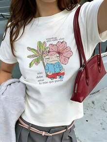 NewSummerCasual White Short-Sleeved Crew Neck T-Shirt, Urban Style, Made Of Pure Cotton, Comfortable And Breathable, With A Frog Print, Y2K Style, Casual And Versatile For Everyday Wear. Unisex Loose-Fitting Short-Sleeved Crew Neck T-Shirt With A Vintage Urban Style - 白色 2 - 查看 1
