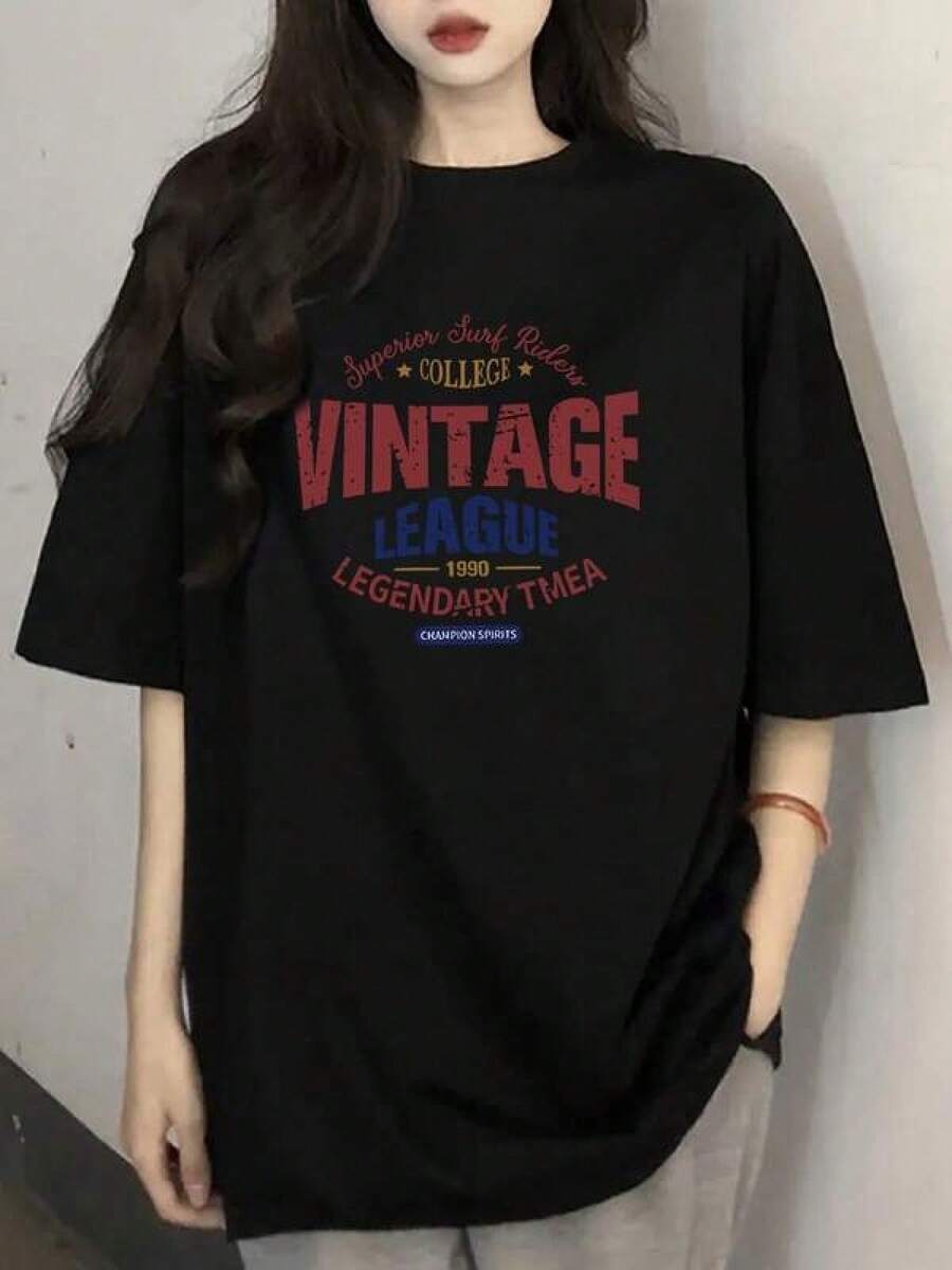 New 2026 Camisetas Para Mujer,Camisetas para parejas Camiseta Y2K Vintage League Legendaria 1990 Diseño Exclusivo Estilo Único Hecha para Destacar Tu Personalidad Moda Retro  Actuales Prenda Básica Ideal para Tu Guardarropa Talla Única Cómoda y Versátil Perfecta para Cualquier Ocasión - Negro - Ver 1