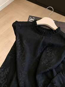 Women's Solid Color Ruffle Collar Top, Suitable For Evening Dates Black, Elegant - Black - View 4