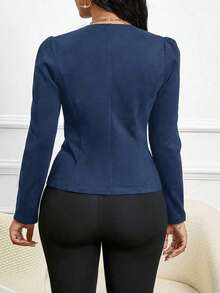 Lady Chaqueta abierta con detalles de botones en ante negro para otoño/invierno - Azul marino - Ver 2