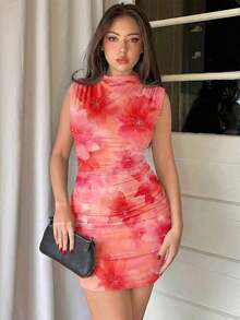 Vestido ajustado con fruncidos de estilo minimalista y sin mangas de unicolor para mujer - Multicolor 5 - Ver 6