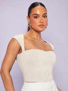 Top tank escote corazón unicolor - Beis - Ver 6