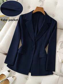 Blazer casual de unicolor para mujer - Azul marino - Ver 1
