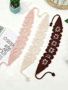 3pcs Bohemian Handmade Floral Woven Headbands, Suitable For Daily Wear And Spring Outings Summer Hair Accessories - 3pcs (white + Brown + Pink) - View 12
