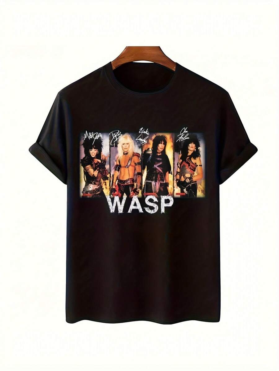 Camiseta Gráfica con la Firma de la Banda Wasp para Hombre - Camiseta Suave y Resistente con Estampado de la Firma de los Miembros de la Banda - Camiseta de Cuello Redondo Adecuada para Conciertos y Uso Casual Todo el Año - Mercancía de la Banda Wasp - Ropa de Estilo Vintage Cómoda, camiseta de mujer, camisa de mujer, tops de mujer, top, unisex. - Negro - Ver 1