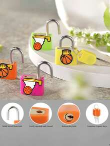Basketball Pattern Luggage Lock, Small Suitcase Padlock With Key, Strong Copper Lock Core With Plastic Shell (Easy Lock Matching), Compact And Sturdy, Luggage Lock, Suitcase Mini Padlock, Travel Bag Metal Key Lock, Durable Brass Lock Core, Small Copper Lock With Shell - Multicolor - View 7