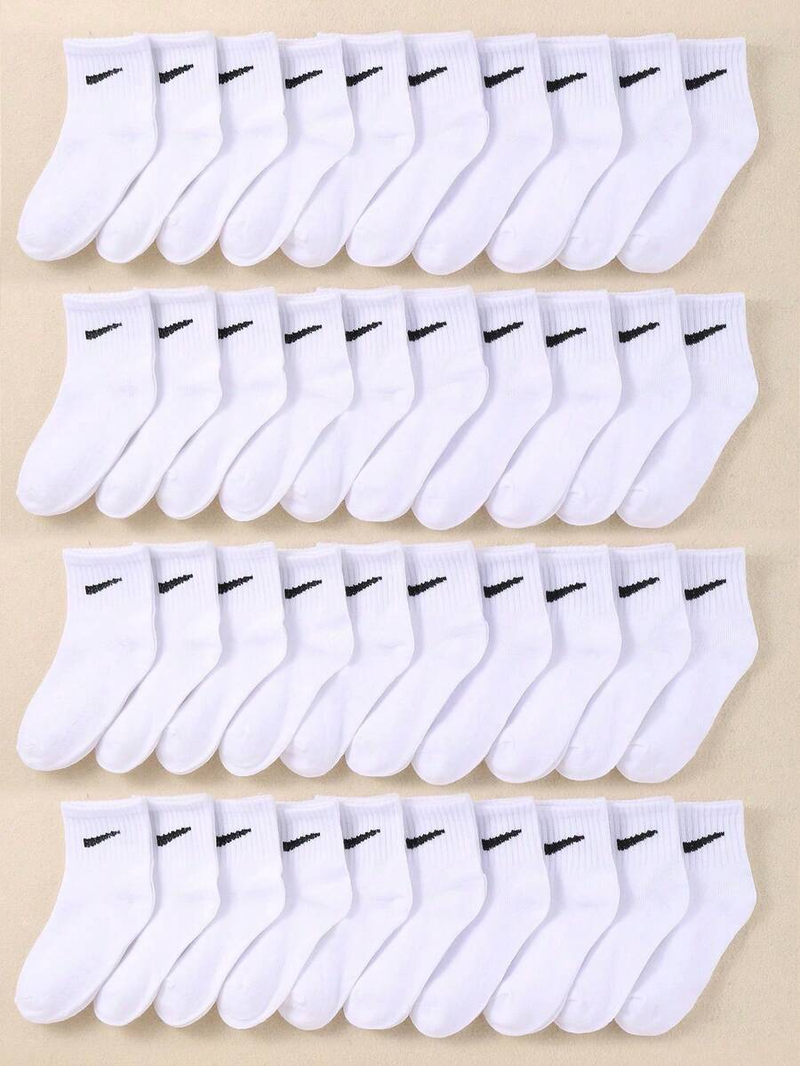 20 Pairs Kids Mid-Calf Socks, Children Elastic Socks, Kids Short Socks, Kids Sports Socks, With Hook Design, Suitable For Teens Daily Wear, Suitable For Boys And Girls, Suitable For All Seasons - Multicolor - View 1