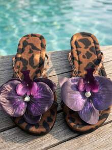 Summer Floral Flat New Fashion Women Outdoor Flat Slippers, Suitable For Dates, Shopping, Commuting, Business, Banquets, Parties - Purple - View 4
