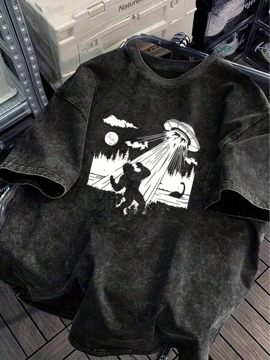 Camiseta de manga corta de 230 g de peso pesado, color negro lavado vintage puro - Tallas grandes para hombres y mujeres, con un corte holgado y diseños retro fáciles de imprimir. Esta camiseta de manga corta con cuello redondo grande es adecuada para uso unisex en verano, actividades al aire libre y uso casual KJTZ. - Negro - Ver 1