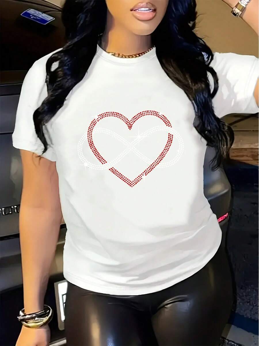1 camiseta de talla grande con estampado de letras, de manga corta y cuello redondo, estilo casual, adecuada para verano y primavera, ropa de talla grande para mujer, 180g 100% algodón. - Blanco - Ver 1