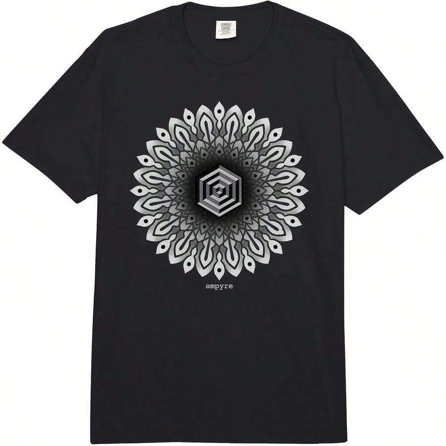 1 Piece Skull X Oke X Flower Of X Mandala Pm Tri-Blend T-Shirt For All Seasons, 100% Cotton, Single-Sided Print, Round Neck, Short Sleeve, Unisex, Base Layer, 180g, 100% Cotton. - 顏色 3 - 查看 1