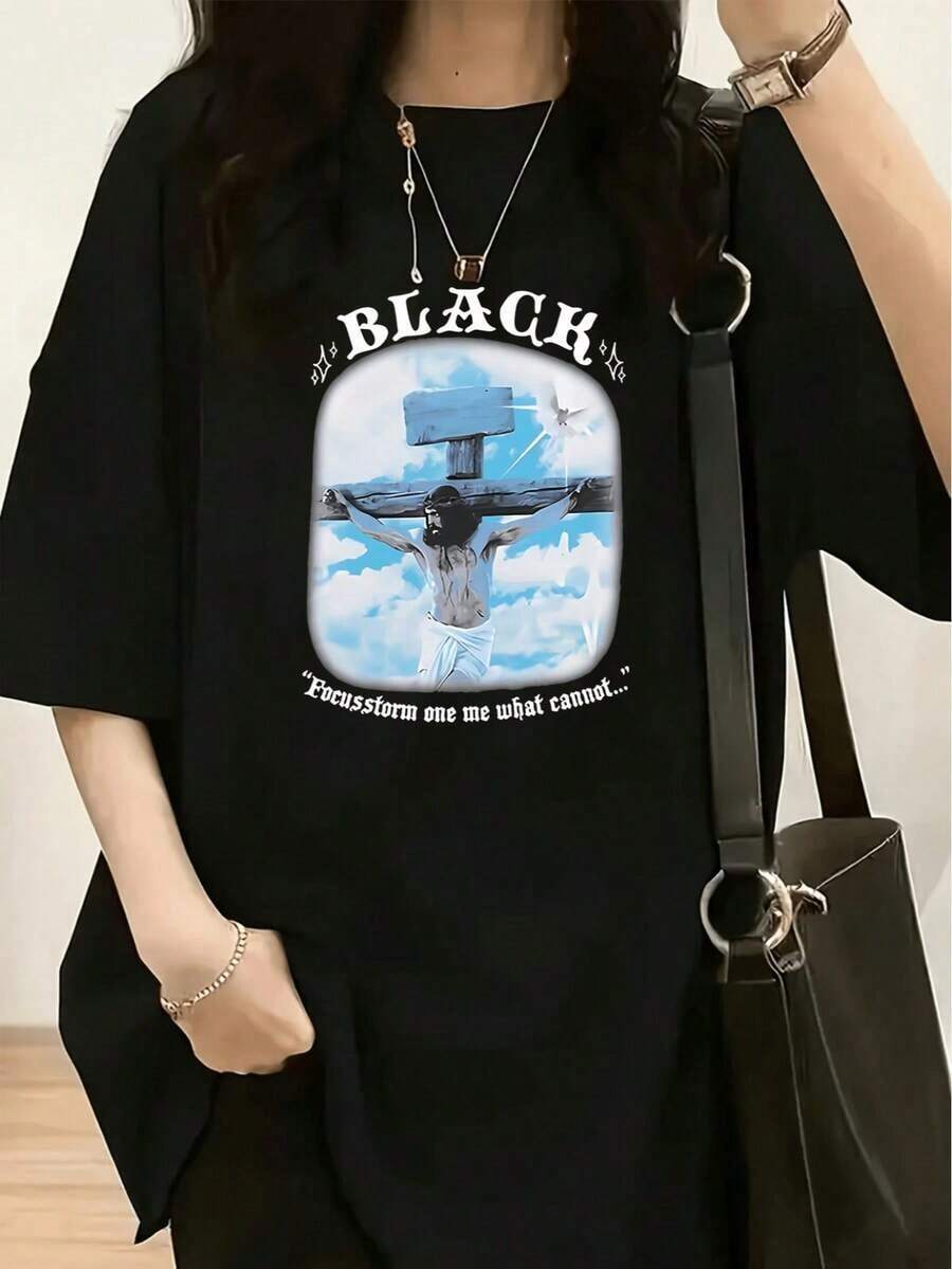 1 Piece Women's Vintage Western Gothic Horror Graphic T-Shirt - Featuring Cowboy Skeleton On Horseback And Skeletal Hands Design Br180g 100% Cotton - 黑色 15 - 查看 1