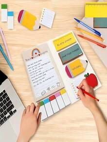 1 set de pegatinas de conveniencia para cuaderno de regreso a la escuela, regalo del primer día de clases para el Día del Maestro, regalo de regreso a la escuela para compañeros de clase, "Bienvenido a la escuela, enseñar y educar es un trabajo duro" - Pegatinas de conveniencia para cuaderno del maestro con patrones hermosos y coloridos, adecuado - Unitalla - Ver 8