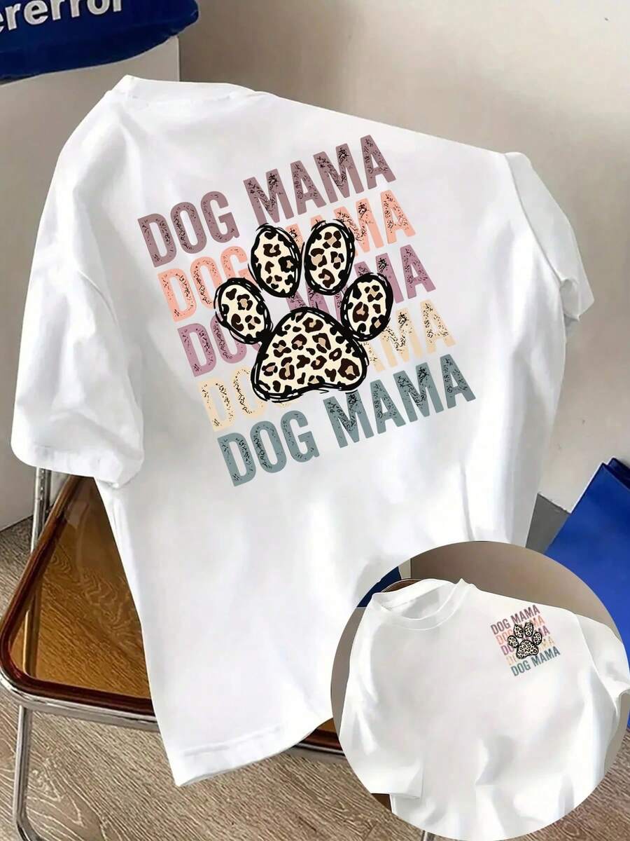 New Men's T-Shirt, 180g Weight, % Cotton, With Dog Mom Designs And Leopard Paw Print On The Front And Back, A Modern Short-Sleeved T-Shirt Suitable For Casual Daily Wear And Outdoor Fitness Activities, With A Unique Double-Sided Pattern Design - To Be Layered In Spring And Autumn Or Worn Alone In Summer, Unisex Style. - 白色 - 查看 1