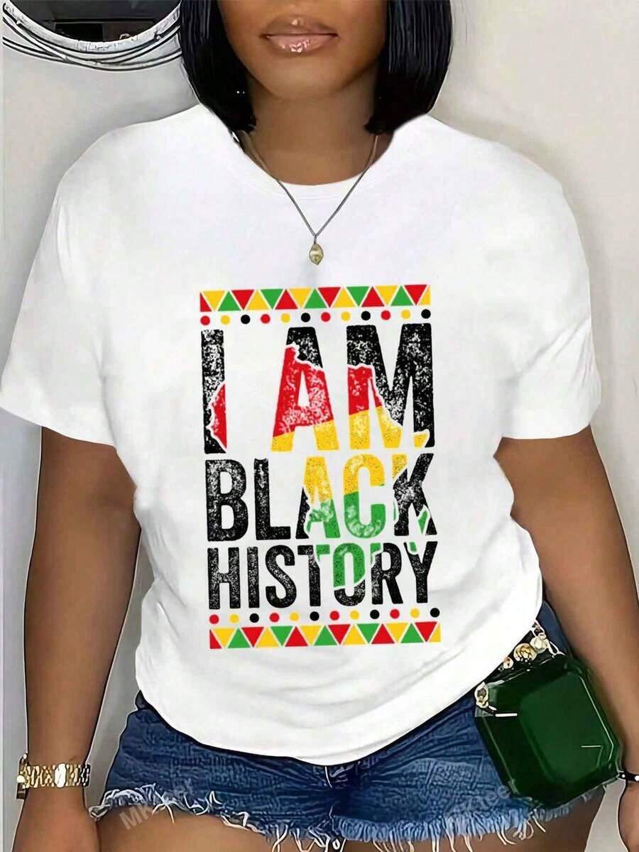 Women's T-Shirts With "I Am" Print, Round Neck, Regular Fit, For Casual Wear And As A Gift, 220g, Women's Cotton T-Shirts. - 白色 - 查看 1