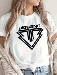 Premium Black Regular-Fit T-Shirt, Lightweight And Durable, Featuring A Large White Big Bang Logo, Ideal For Casual Outings At Home, Restaurants, Or Outdoor Activities. Great Gift Idea. - 白色 - 查看 1