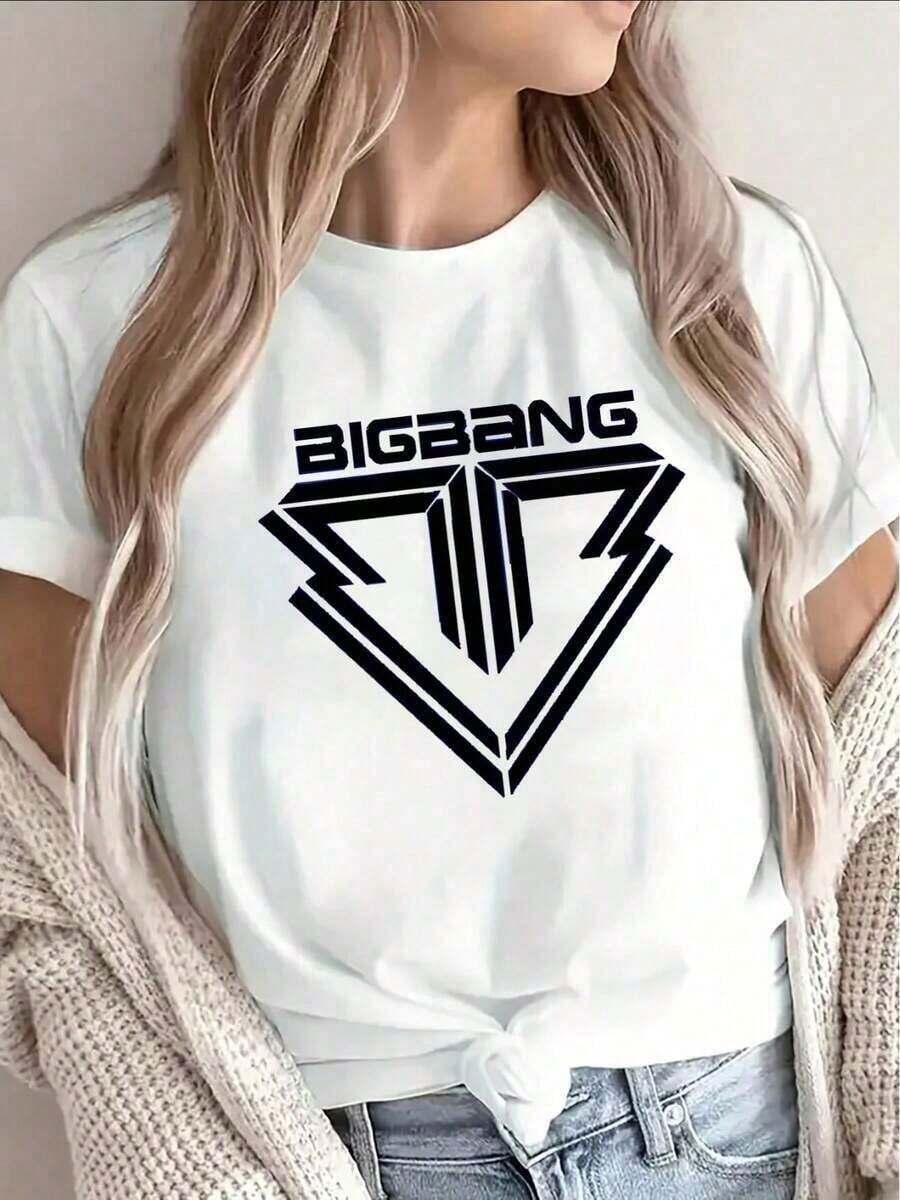 Premium Black Regular-Fit T-Shirt, Lightweight And Durable, Featuring A Large White Big Bang Logo, Ideal For Casual Outings At Home, Restaurants, Or Outdoor Activities. Great Gift Idea. - 白色 - 查看 1