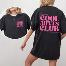 Stylish Casual Women's T-Shirt, Cool Aunts Club Reversible T-Shirt, Funny T-Shirts For Aunts, Promotional Gift For Aunt, Cool T-Shirt For Aunt, Favorite T-Shirt For Aunt, Soft Cotton Women's Clothing - 黑色 - 查看 6