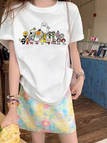 Women's Summer Fashion Short-Sleeved T-Shirt, Versatile Loose-Fitting Round Neck Top - White 1 - View 2