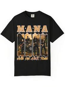 Unisex MANA Tour Print T-Shirt For Men And Women, 100% Cotton, Soft, Essential For All-Season Casual Streetwear, Versatile Style, Affordable Everyday Wear And Perfect Gift For Fans And Friends - 220g - 黑色 - 查看 1
