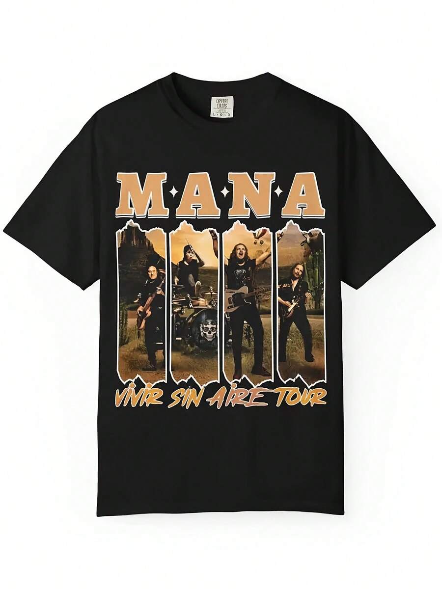 Unisex MANA Tour Print T-Shirt For Men And Women, 100% Cotton, Soft, Essential For All-Season Casual Streetwear, Versatile Style, Affordable Everyday Wear And Perfect Gift For Fans And Friends - 220g - 黑色 - 查看 1