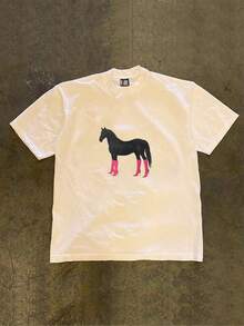 Camiseta individual creativa con estampado original y cuello redondo de manga corta, camisa de moda pura y moderna, top para el ocio diario en el hogar, se puede usar tanto para salir como como capa interior[COD] - Blanco - Ver 1